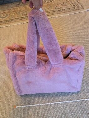 Anthropologie Plush Faux-Fur Tote in Dusty Pink